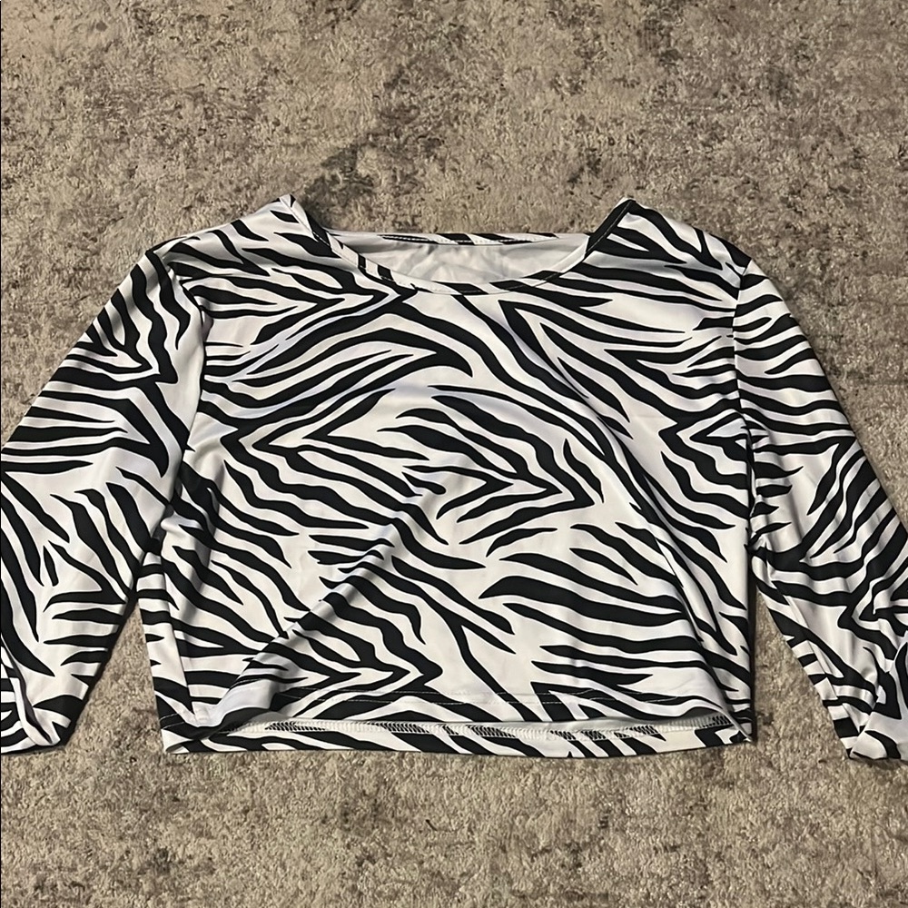 Zebra Print Women's Long Sleeve Crop Top